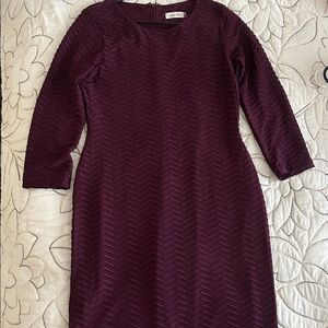 Calvin Klein Maroon Chevron Long Sleeve Dress